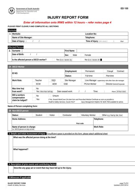 work injury report form template